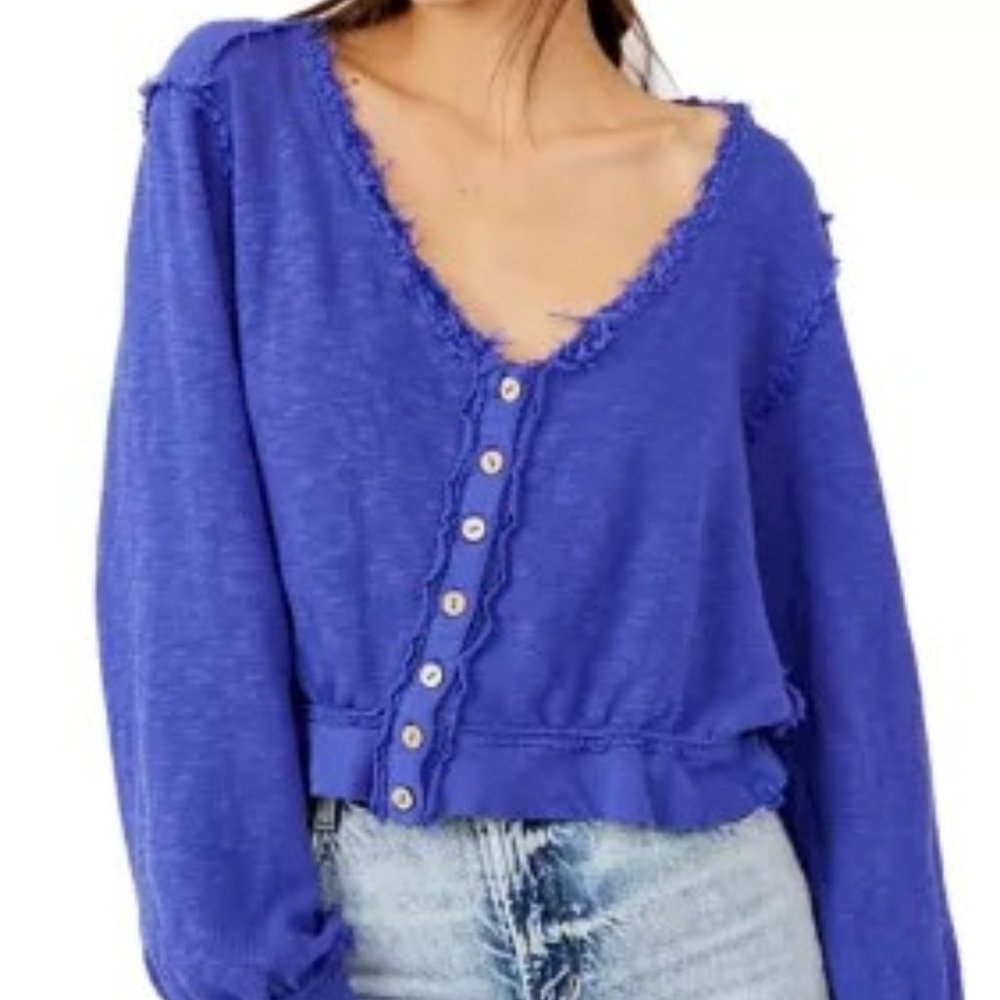 Free People Golden Road Blue Cardigan NWOT